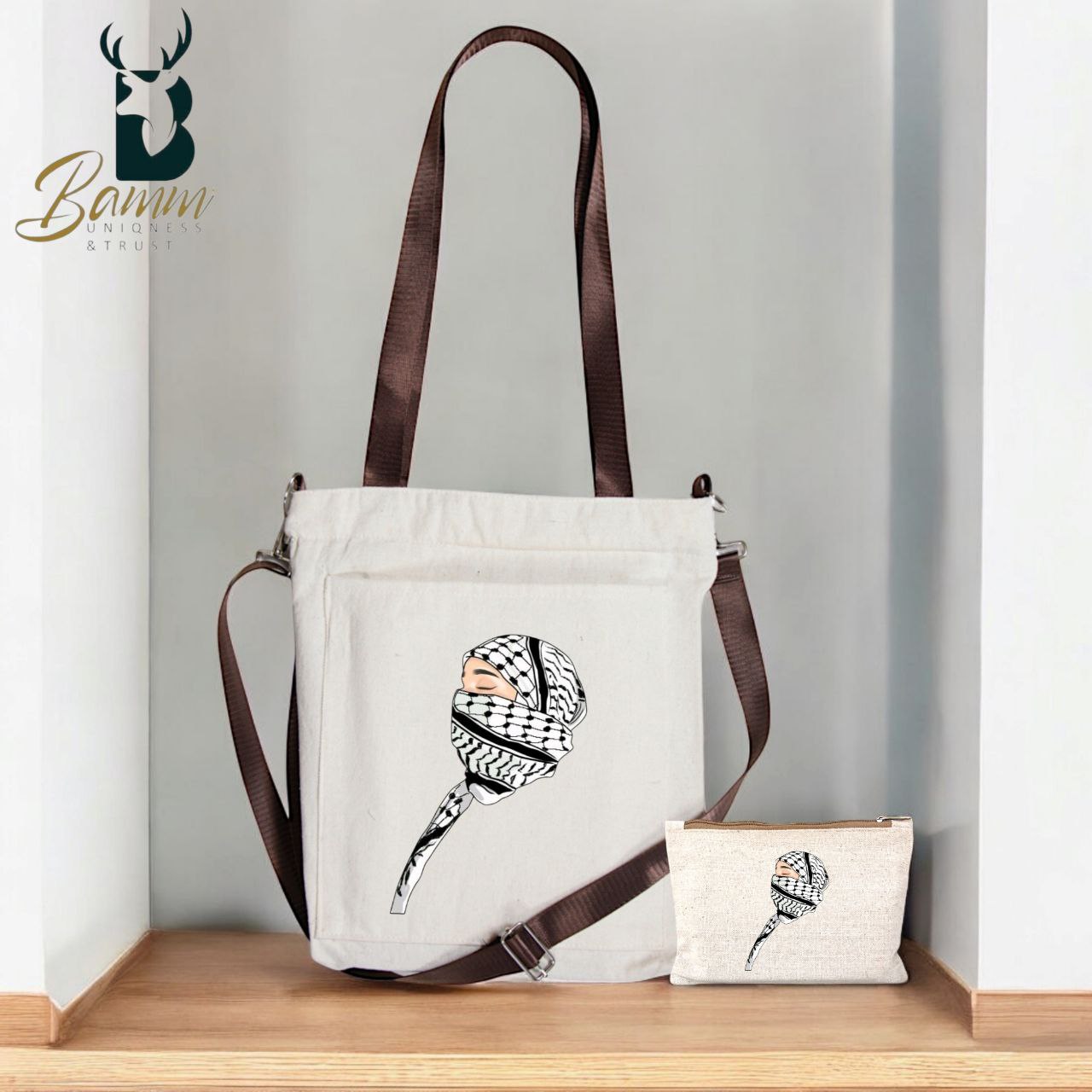 BAMM Beige Tote Bag With Two Adjustable Shoulder Straps