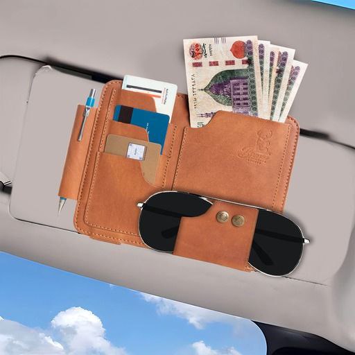 Leather Car Sun Visor Organizer – Keep Your Essentials Neat & Accessible!