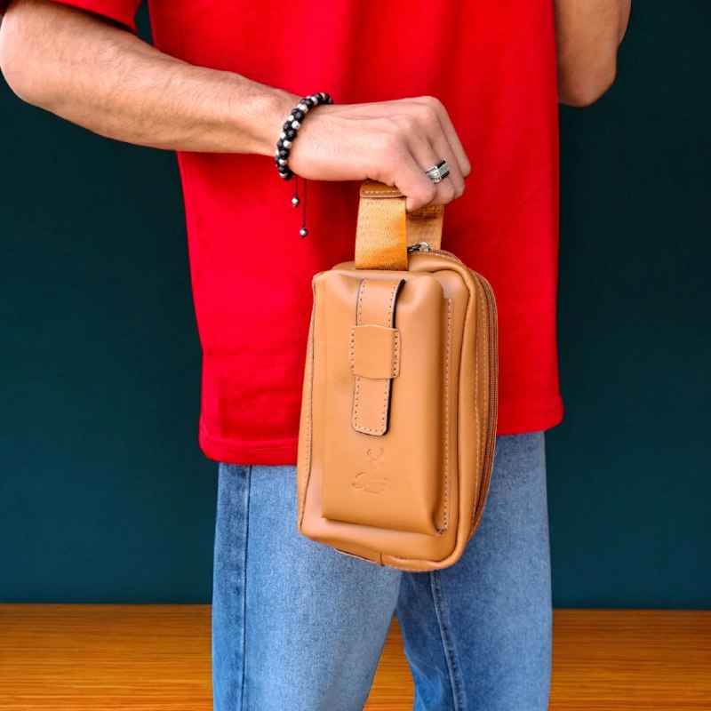 Natural Leather Bag With Mobile Case From Bamm