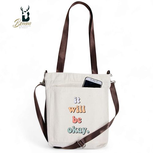BAMM Beige Tote Bag With Two Adjustable Shoulder Straps