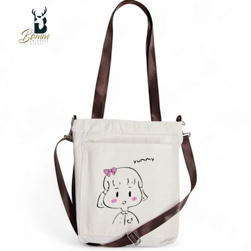 BAMM Beige Tote Bag With Two Adjustable Shoulder Straps