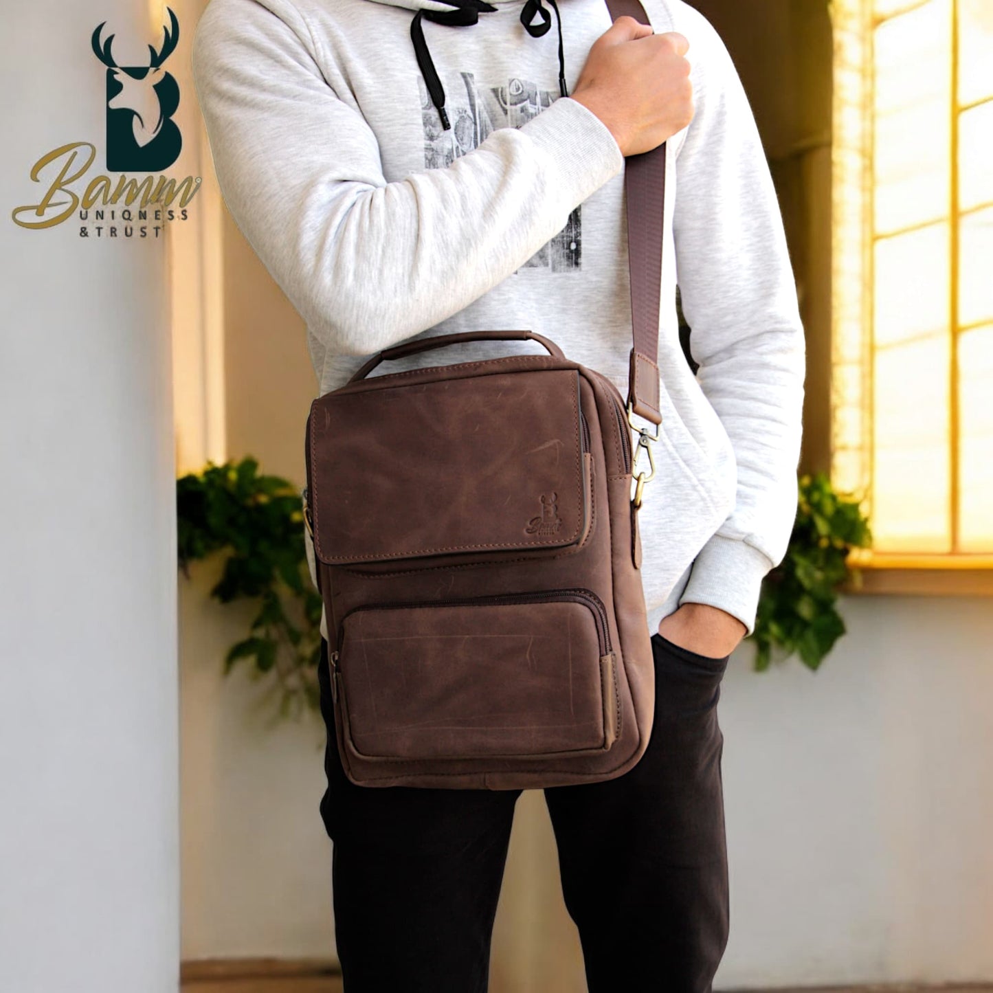 Natural Leather Bag Cross From Bamm With Hand Bag Bamm Gift