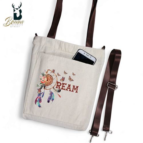 BAMM Beige Tote Bag With Two Adjustable Shoulder Straps