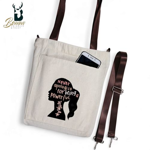 BAMM Beige Tote Bag With Two Adjustable Shoulder Straps