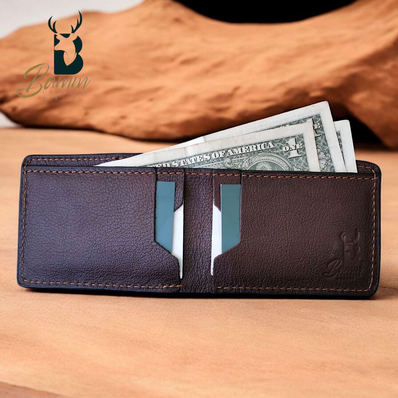 BAMM Men’s Genuine Leather Wallet – Slim | 11×8 cm | Cash Compartment + 4 Card Slots