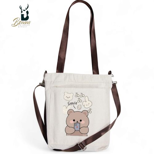 BAMM Beige Tote Bag With Two Adjustable Shoulder Straps