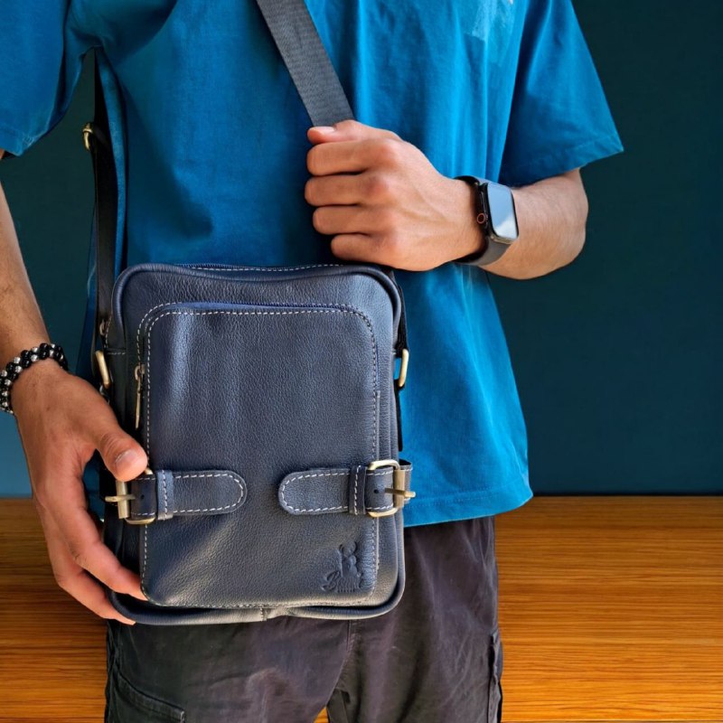 BAMM Natural Leather Men's Crossbody Bag – 25x20cm | Anti-Rust Accessories & Premium Satin Handle