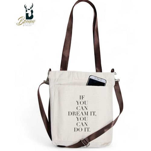 BAMM Beige Tote Bag With Two Adjustable Shoulder Straps