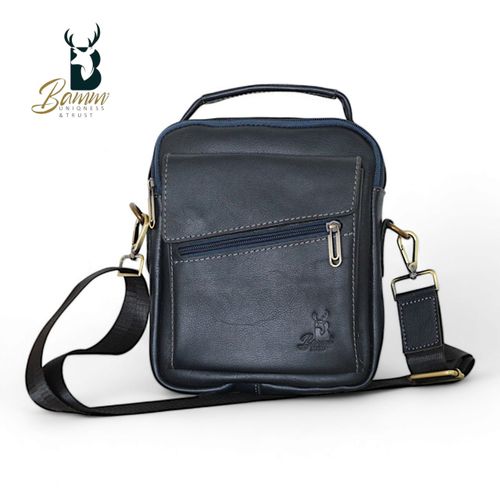 "Men's Genuine Leather Crossbody Bag From Bamm - Practical, Stylish, With Multiple Zippers"