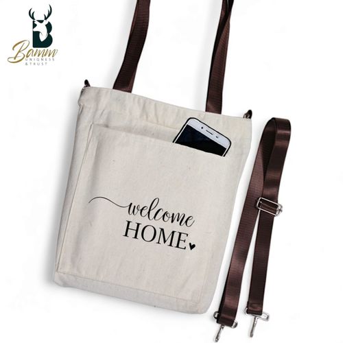 BAMM Beige Tote Bag With Two Adjustable Shoulder Straps