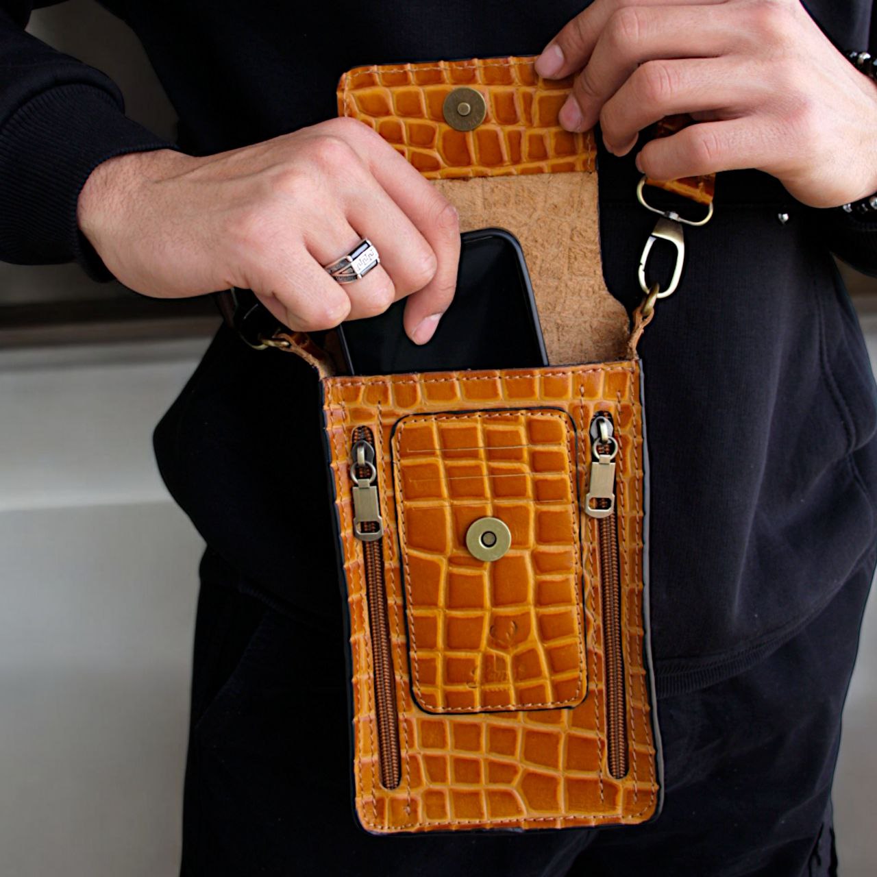Natural Leather Bag Cross From Bamm For Money And Passport