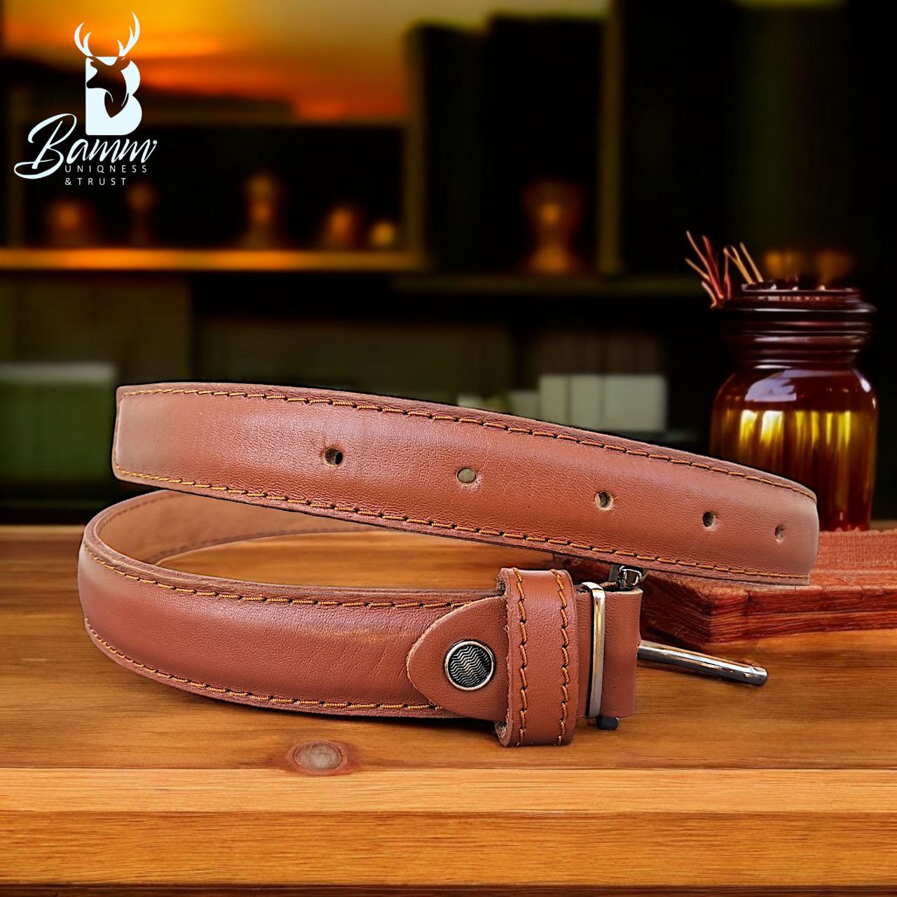 Bamm Kids Genuine Leather Belt – Adjustable Metal Buckle, Durable & Stylish for School and Casual Wear