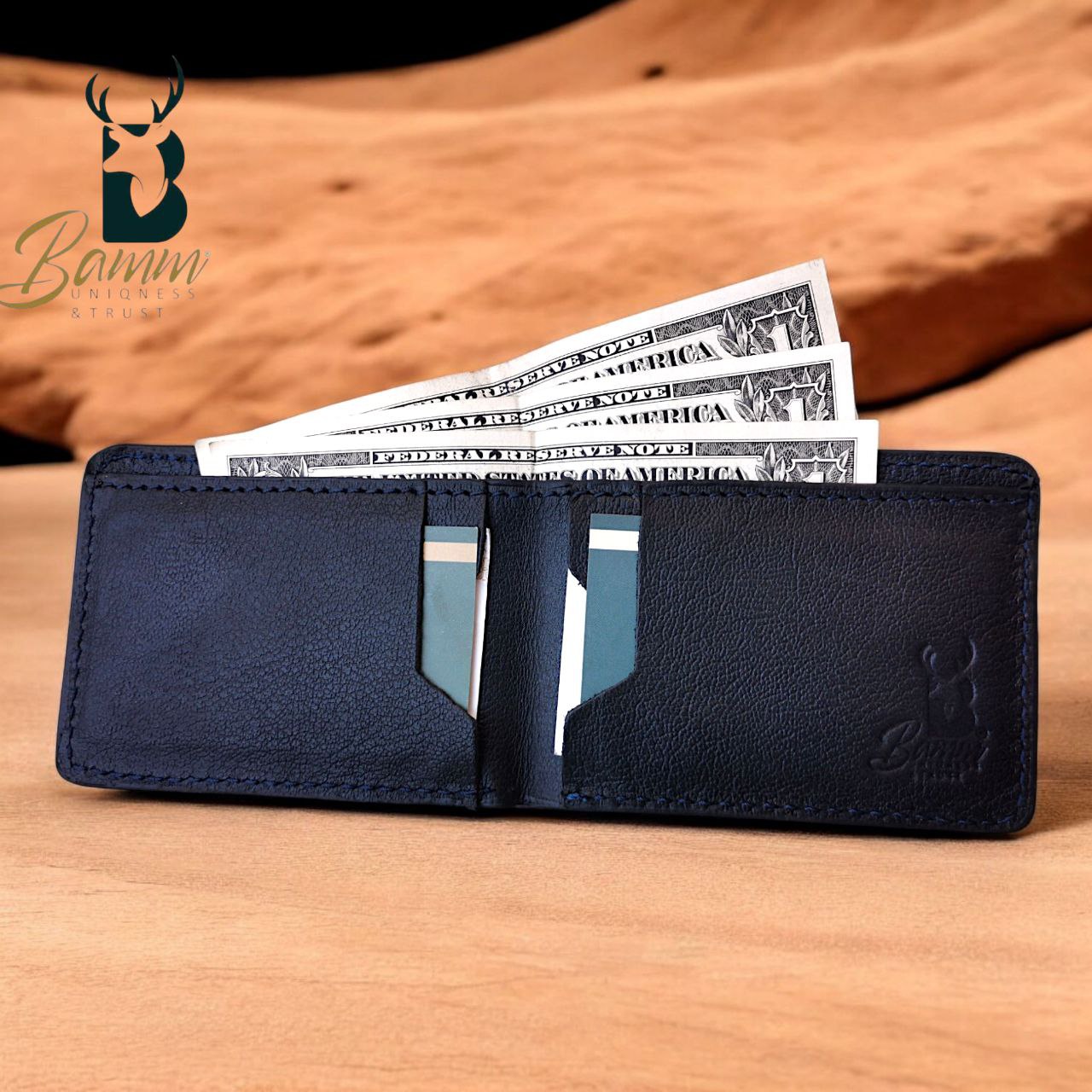 BAMM Men’s Genuine Leather Wallet – Slim | 11×8 cm | Cash Compartment + 4 Card Slots