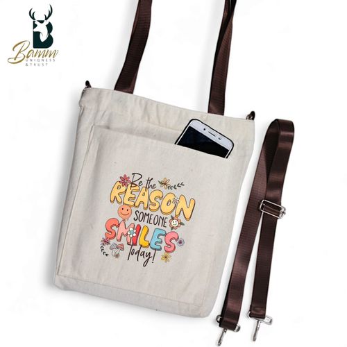 BAMM Beige Tote Bag With Two Adjustable Shoulder Straps