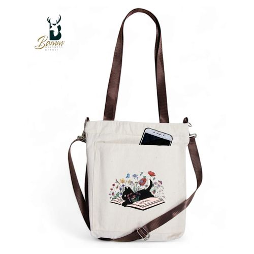 BAMM Beige Tote Bag With Two Adjustable Shoulder Straps