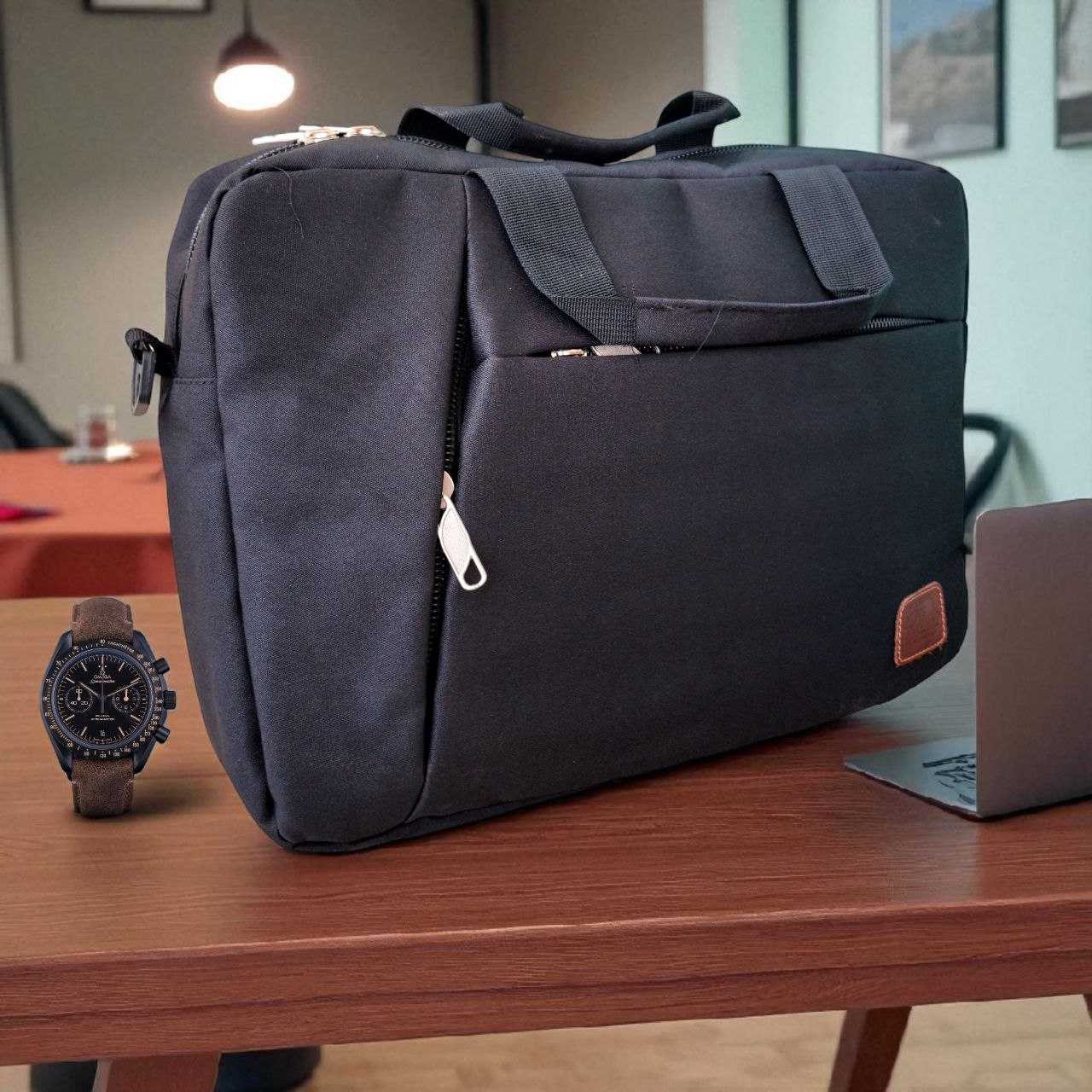 "Durable Laptop Shoulder Bag – Linen Fabric, Reinforced Sides, Multiple Compartments & Adjustable Handle"