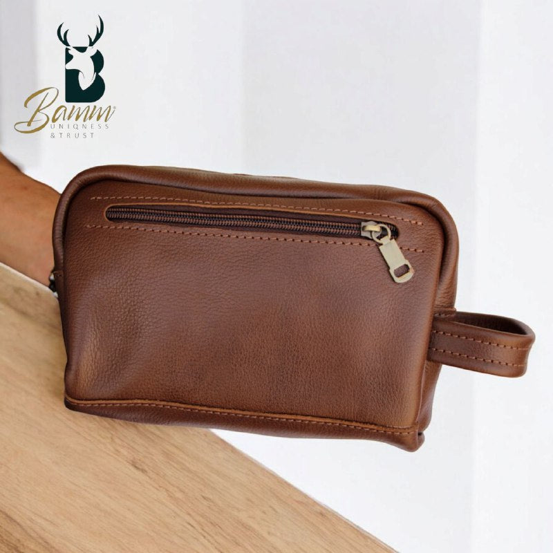 Men’s Natural Leather Hand Bag – Compact, Stylish & Multi-pocket Design