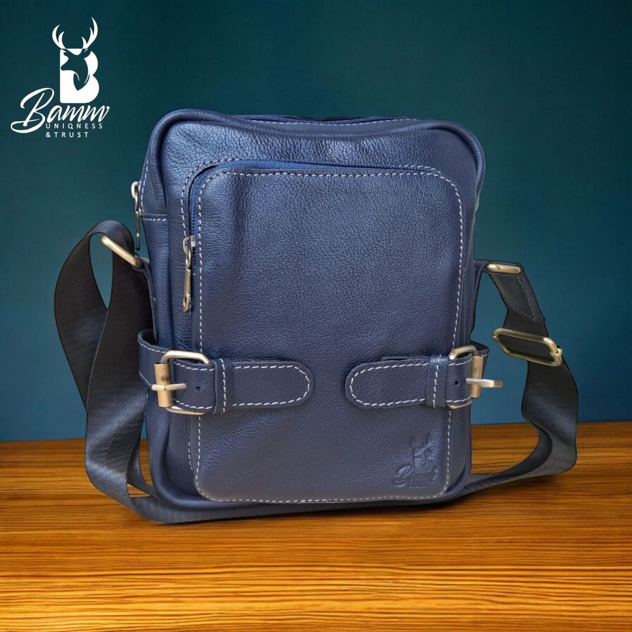 BAMM Natural Leather Men's Crossbody Bag – 25x20cm | Anti-Rust Accessories & Premium Satin Handle