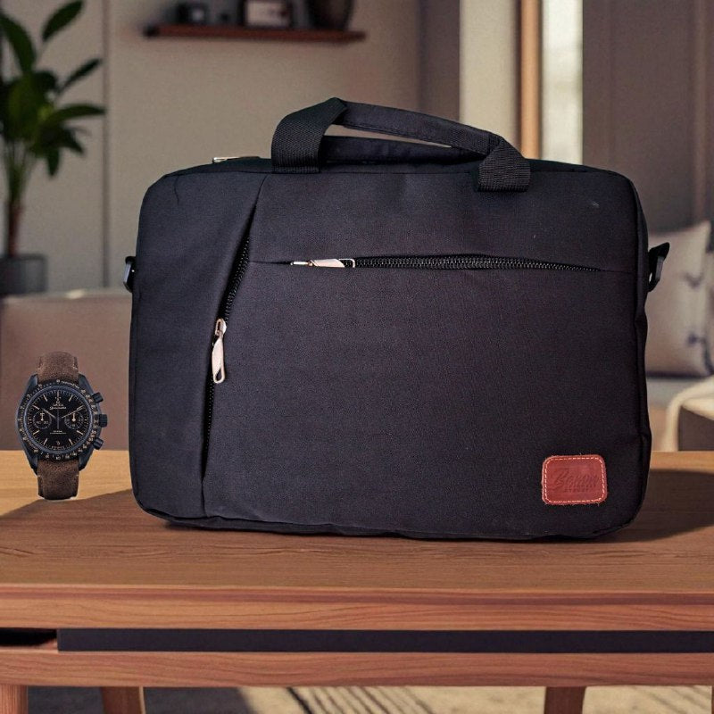 "Durable Laptop Shoulder Bag – Linen Fabric, Reinforced Sides, Multiple Compartments & Adjustable Handle"