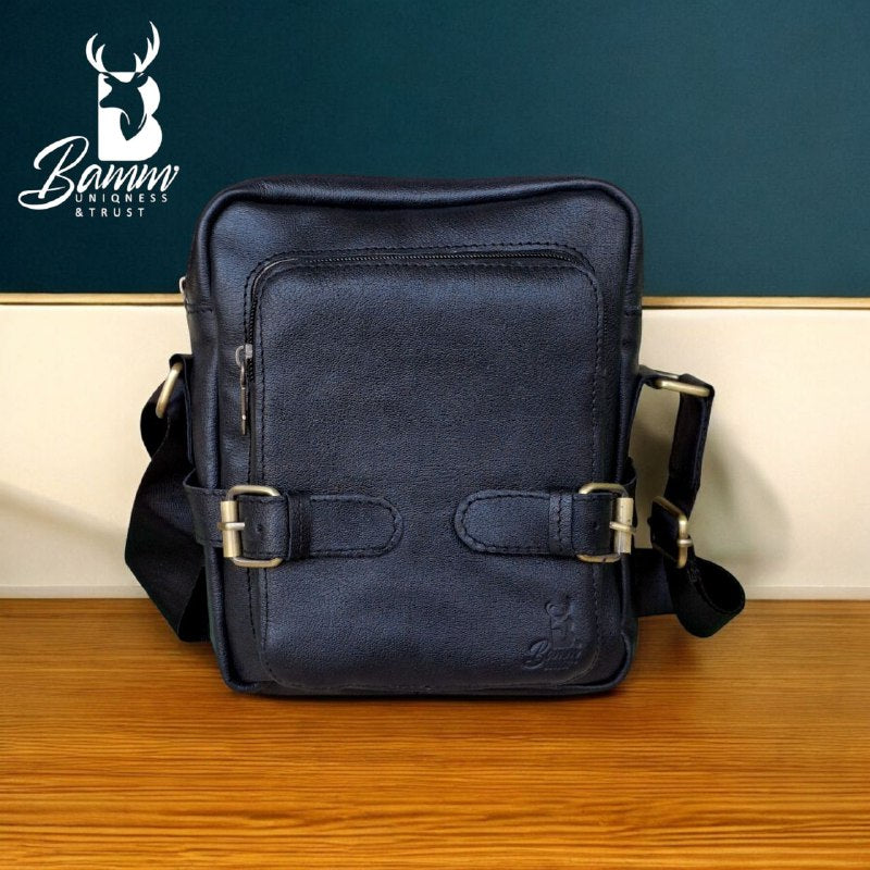 BAMM Natural Leather Men's Crossbody Bag – 25x20cm | Anti-Rust Accessories & Premium Satin Handle