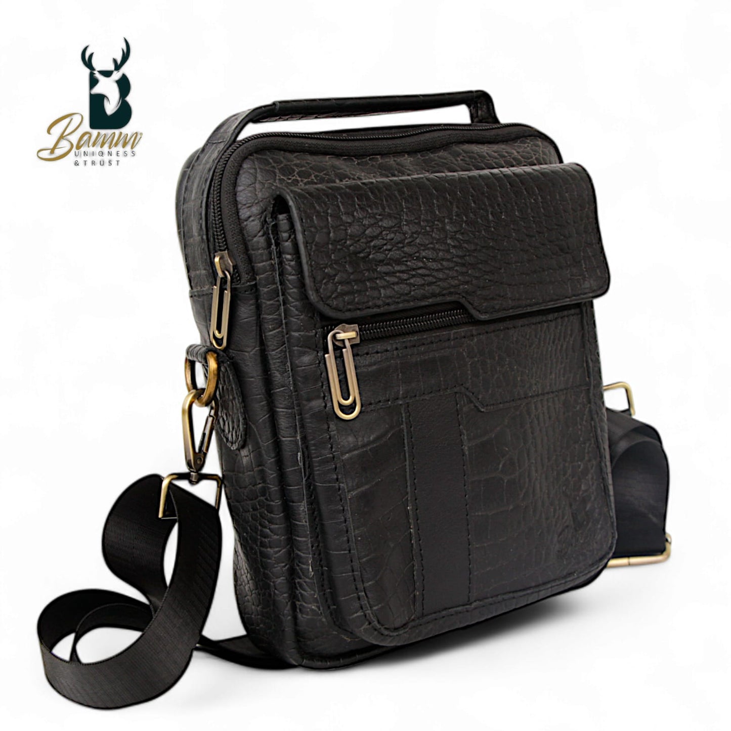 Premium Men's Genuine Leather Crossbody Bag – 20x25 cm, Multi-Compartment