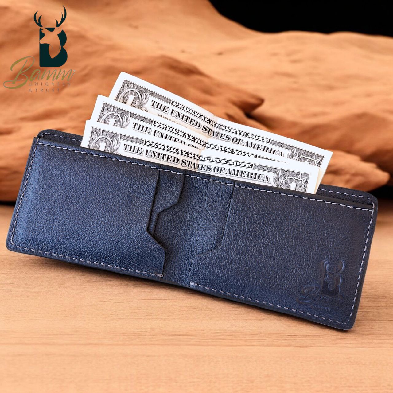 BAMM Men’s Genuine Leather Wallet – Slim | 11×8 cm | Cash Compartment + 4 Card Slots