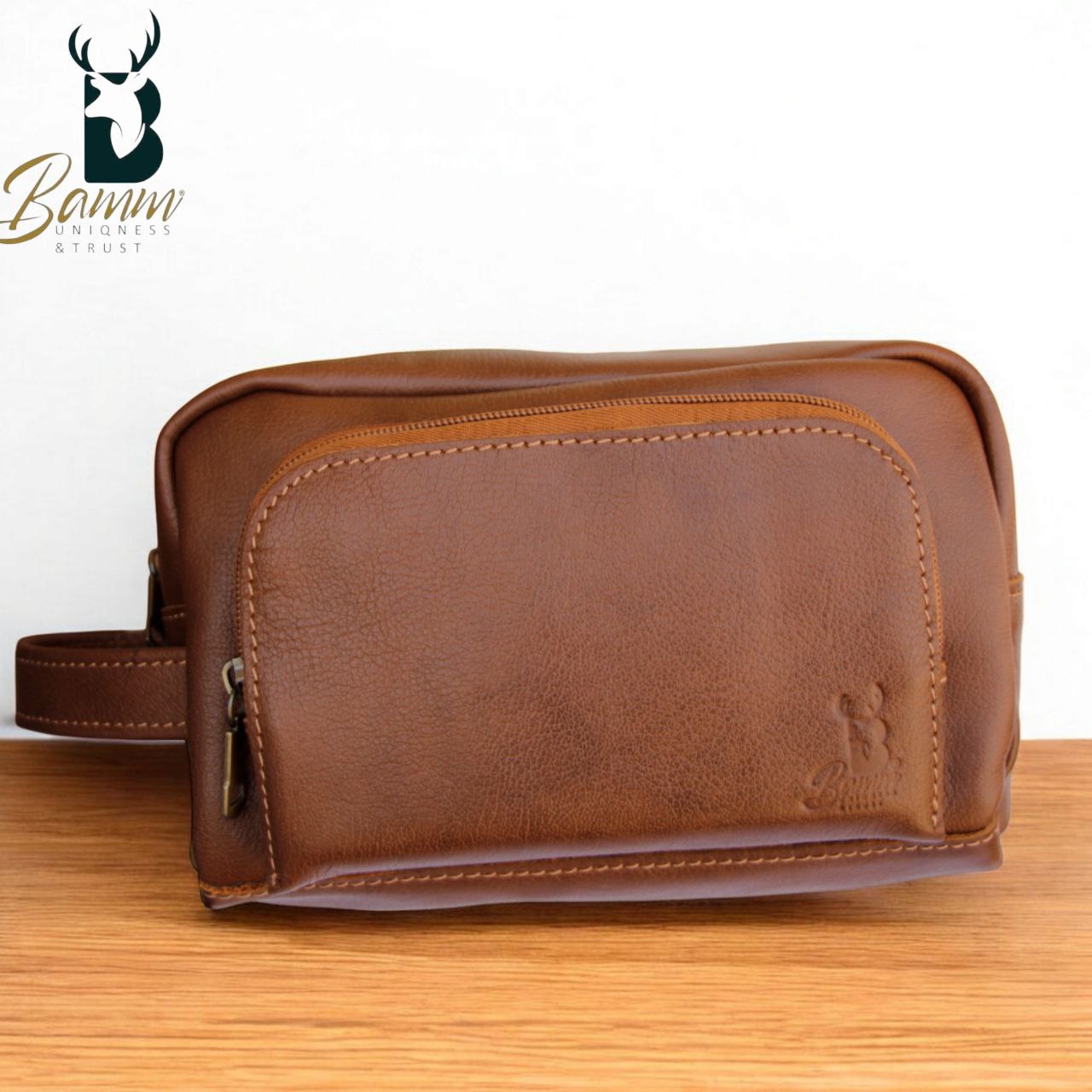 Men’s Natural Leather Hand Bag – Compact, Stylish & Multi-pocket Design