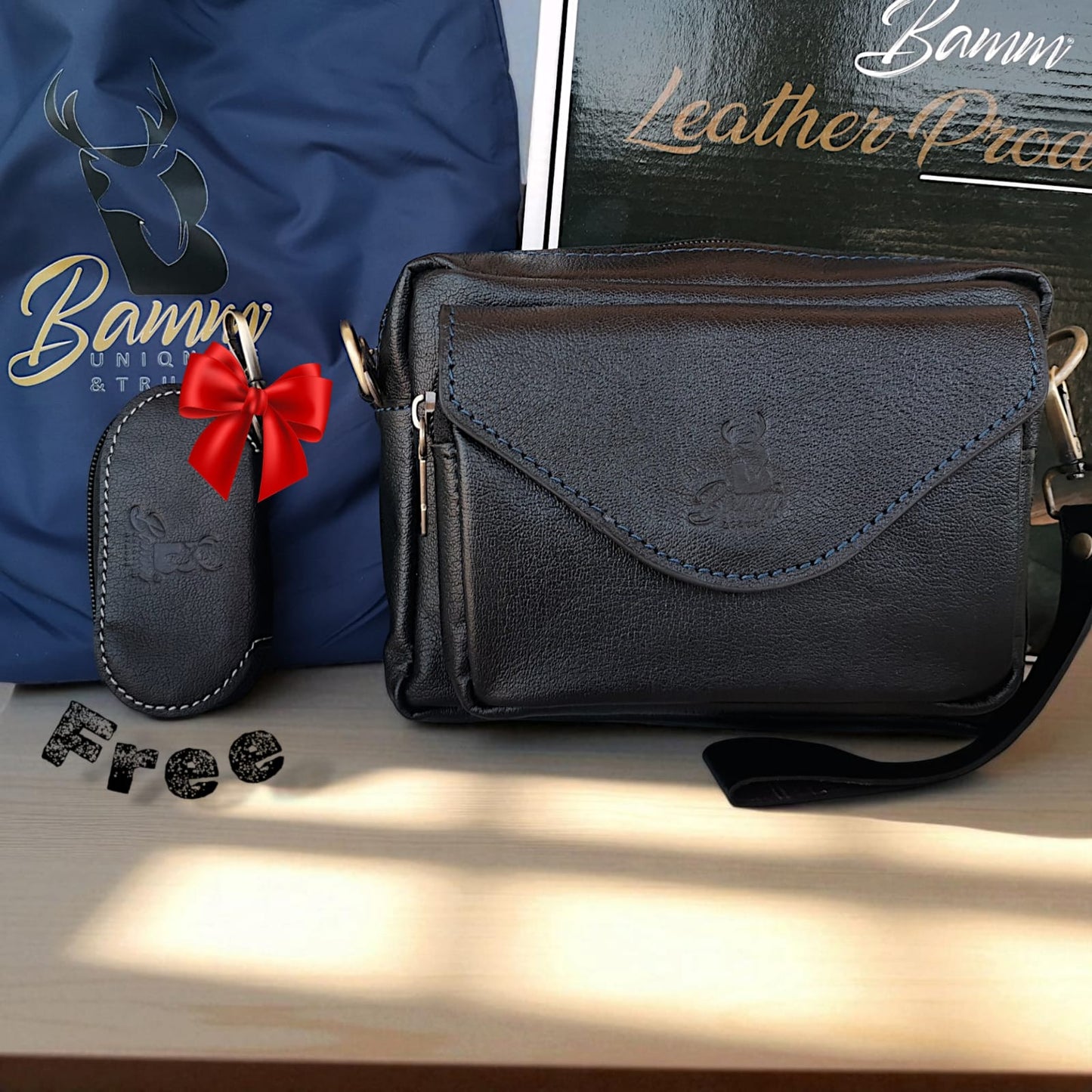 Stylish & Practical – Leather Bag + FREE Keychain for Car Keys + Gym Bag