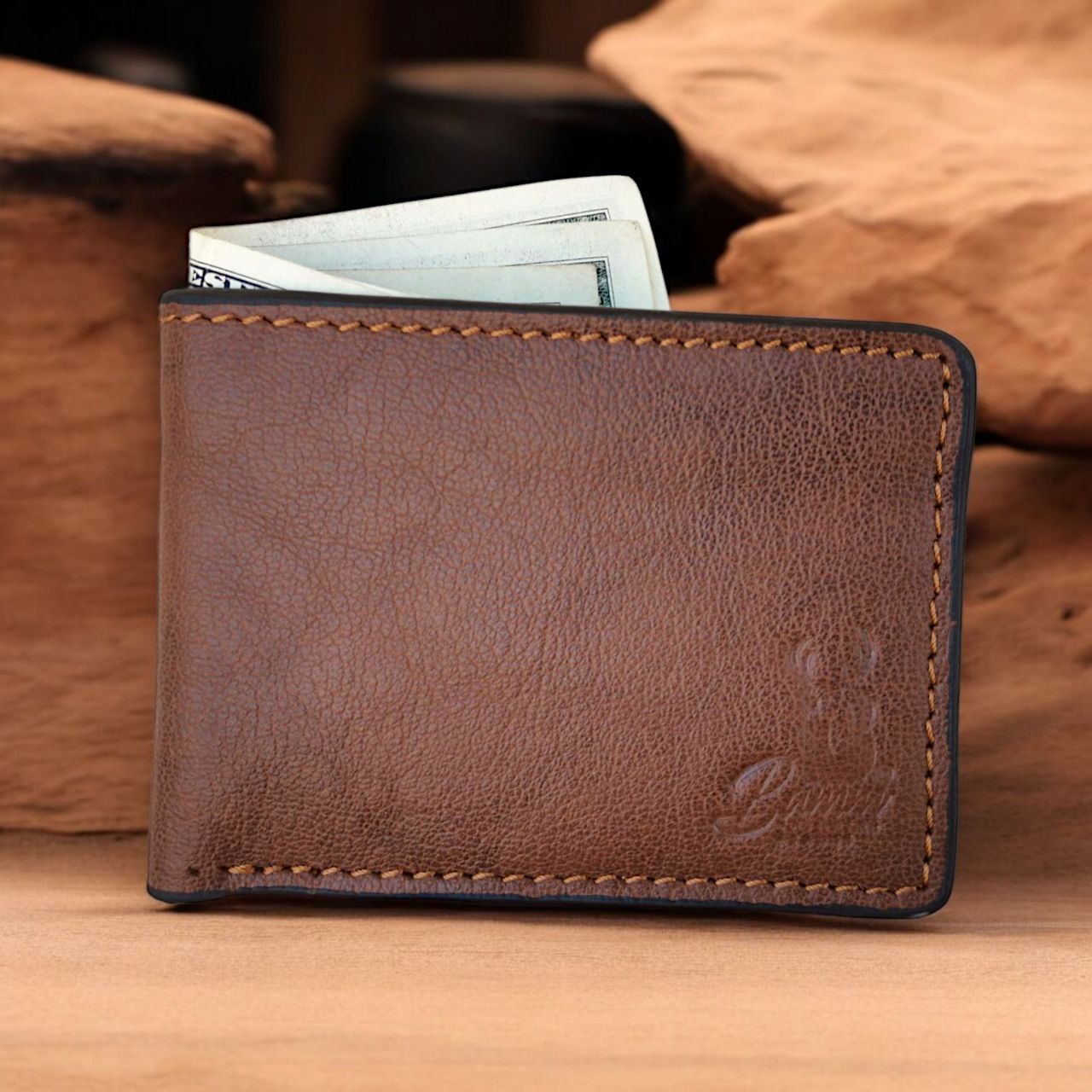 BAMM Men’s Genuine Leather Wallet – Slim | 11×8 cm | Cash Compartment + 4 Card Slots