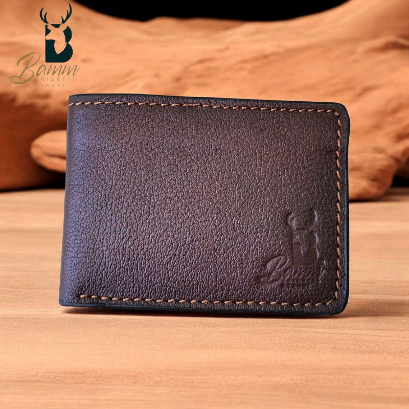 BAMM Men’s Genuine Leather Wallet – Slim | 11×8 cm | Cash Compartment + 4 Card Slots