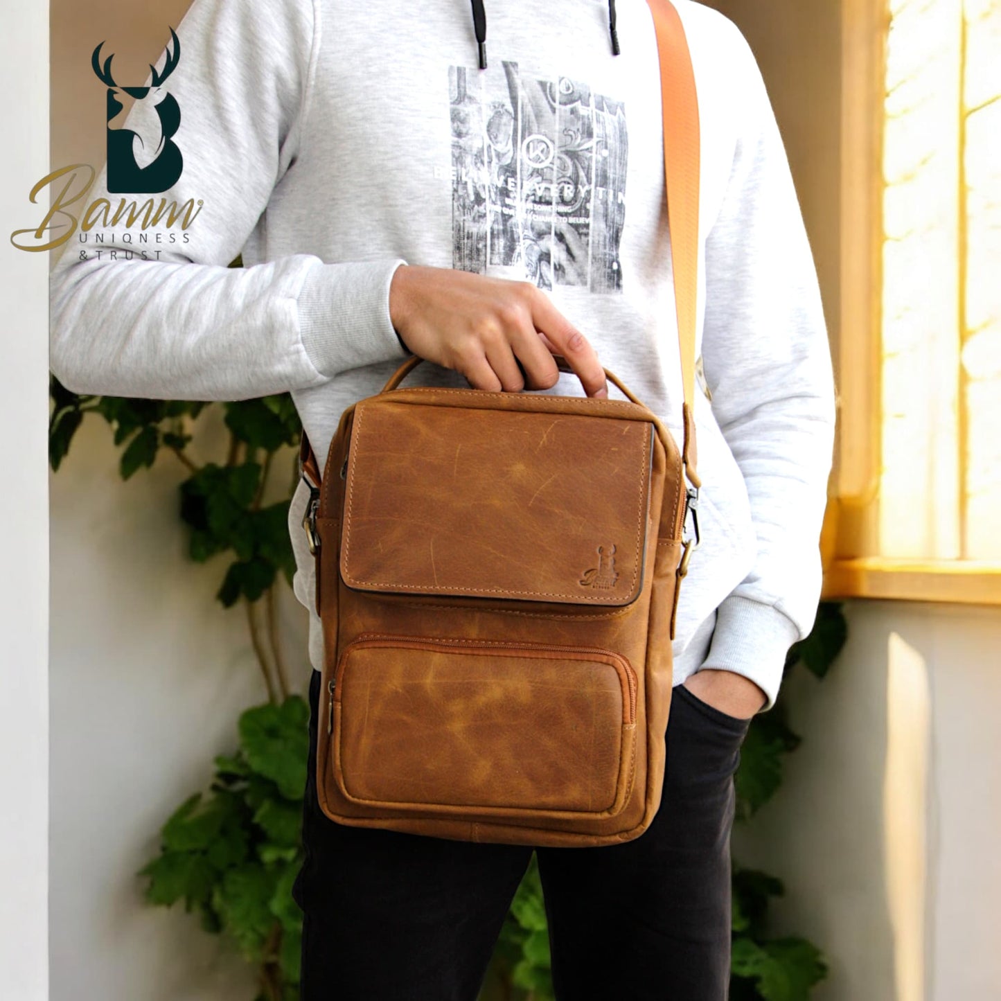 Natural Leather Bag Cross From Bamm With Hand Bag Bamm Gift