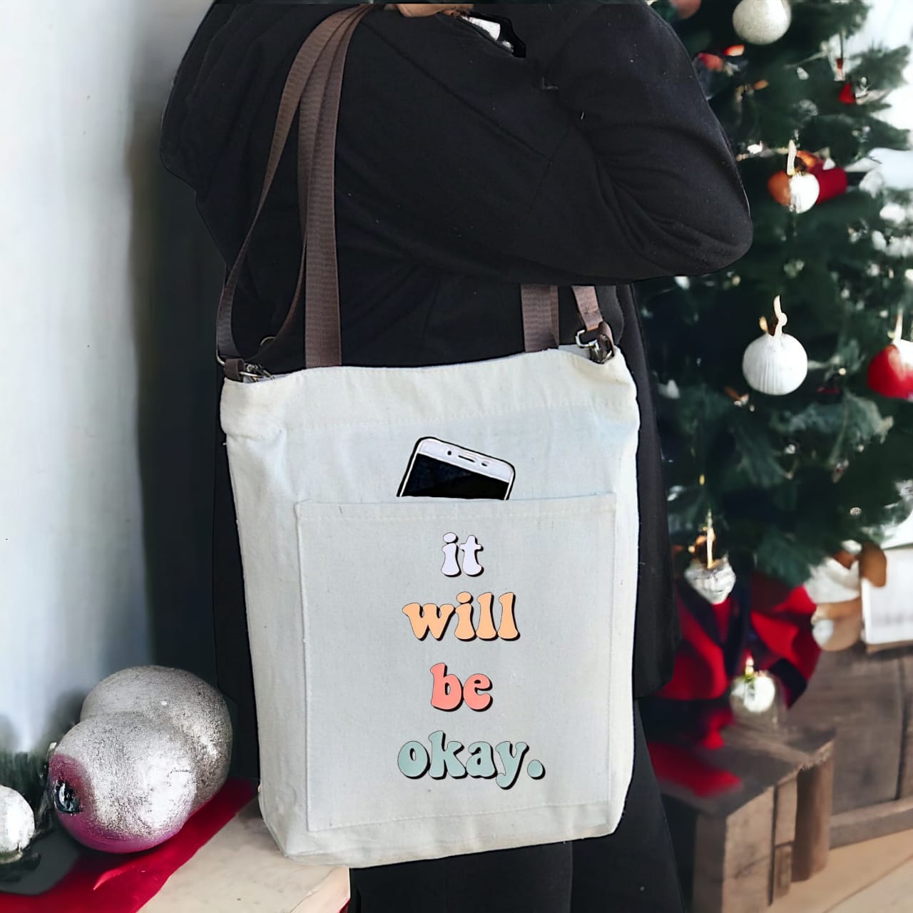 BAMM Beige Tote Bag With Two Adjustable Shoulder Straps