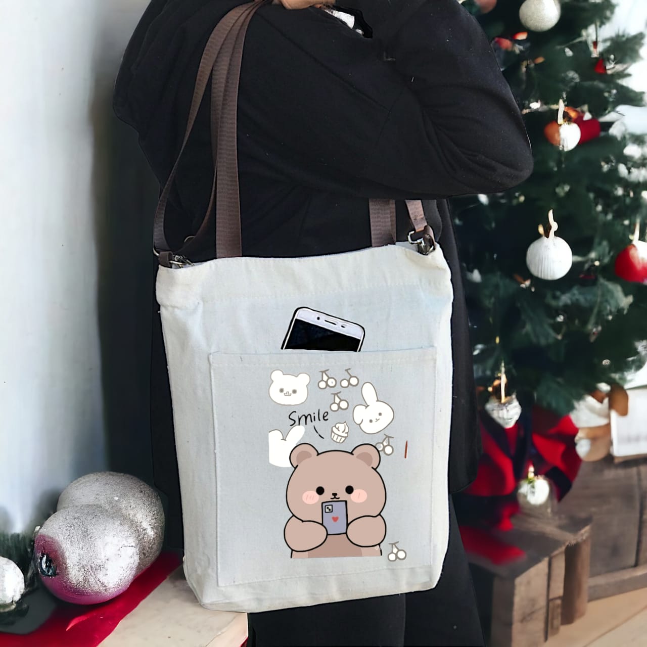 Girls' Tote Bag For University And Daily Use - Beige With Free Pencil Case دبدوب كريز