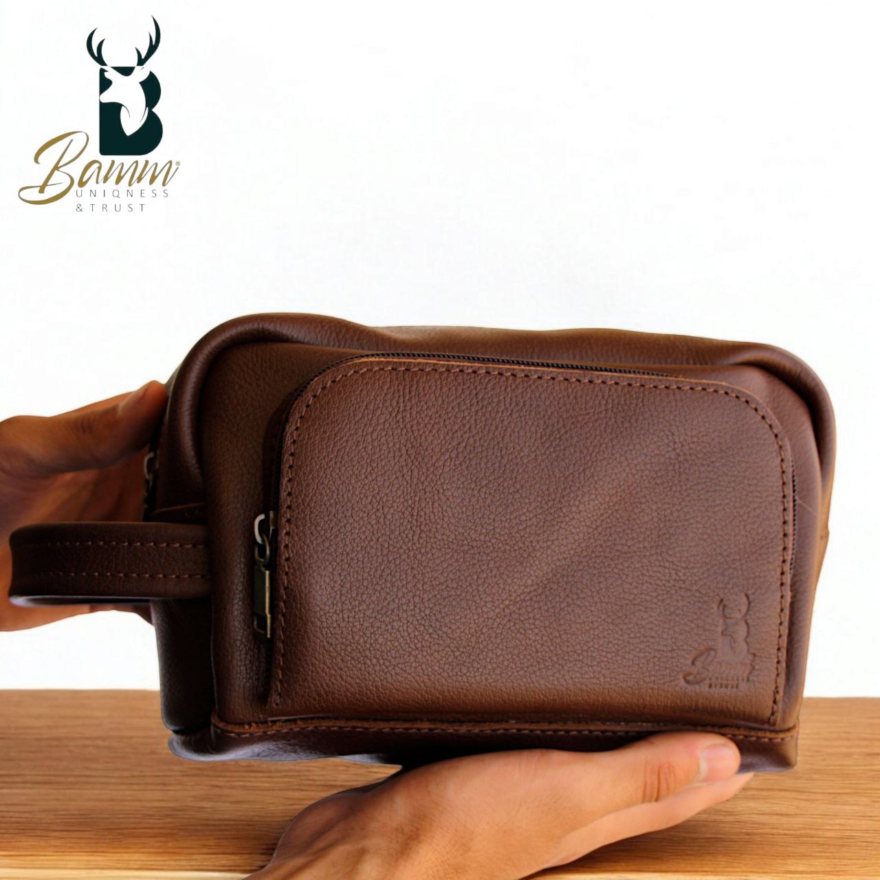 Men’s Natural Leather Hand Bag – Compact, Stylish & Multi-pocket Design