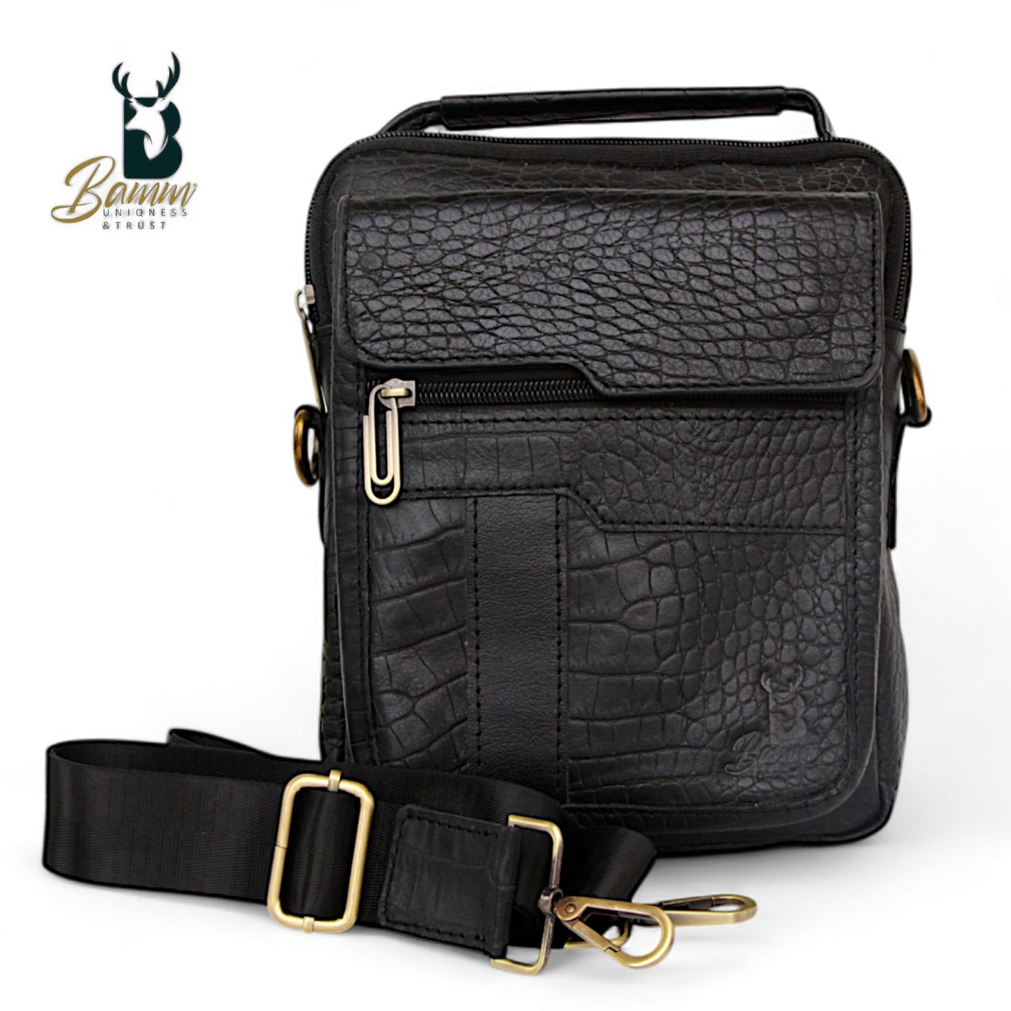 Premium Men's Genuine Leather Crossbody Bag – 20x25 cm, Multi-Compartment
