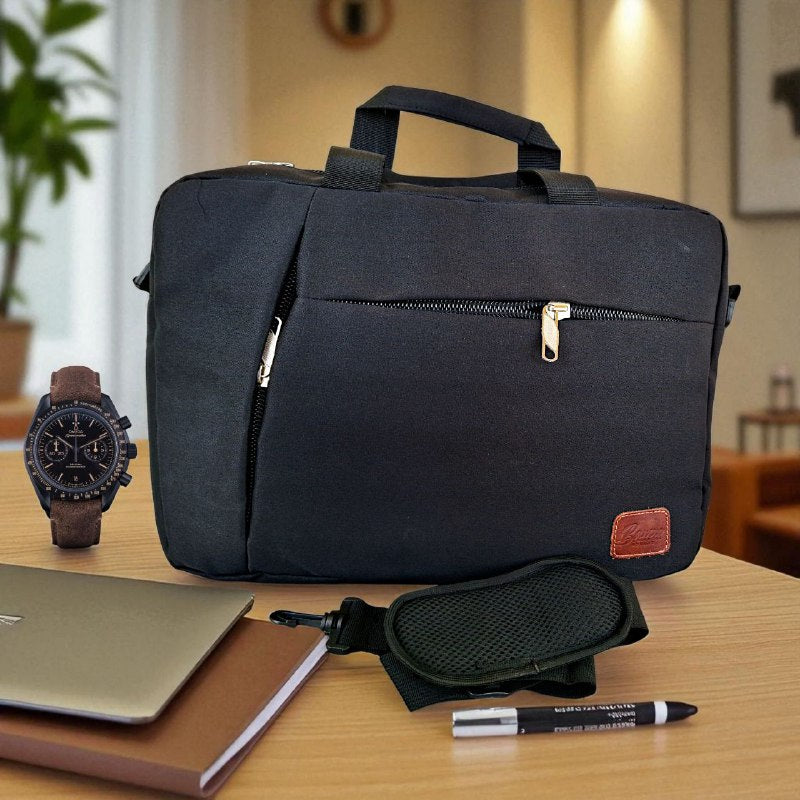 "Durable Laptop Shoulder Bag – Linen Fabric, Reinforced Sides, Multiple Compartments & Adjustable Handle"