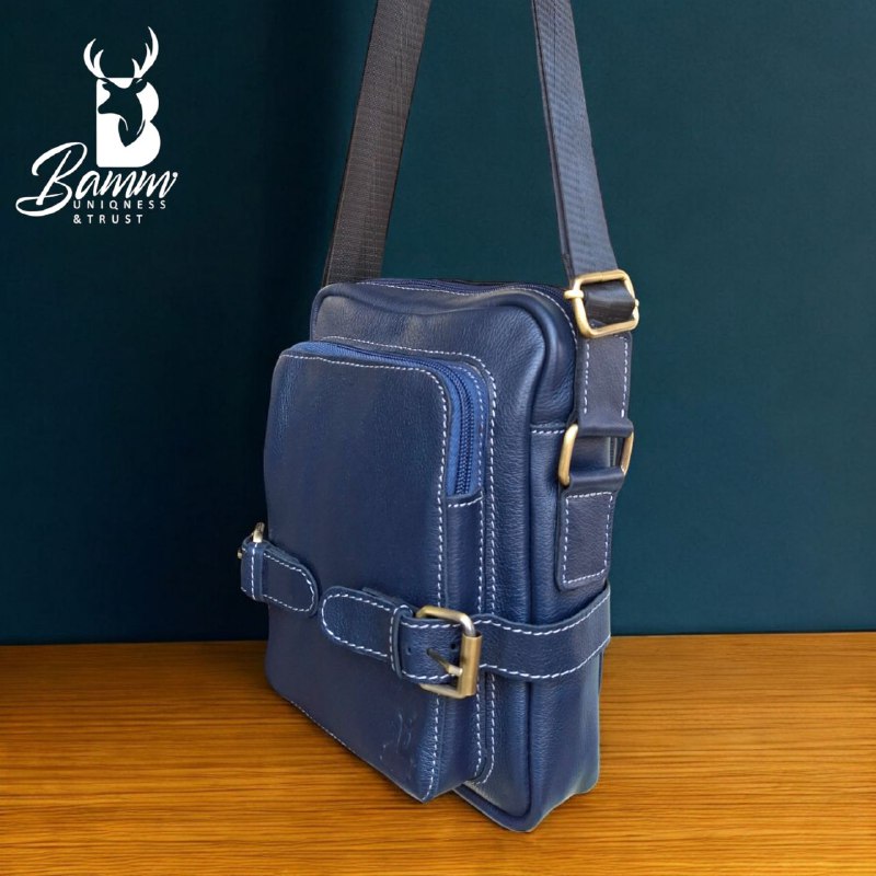 BAMM Natural Leather Men's Crossbody Bag – 25x20cm | Anti-Rust Accessories & Premium Satin Handle