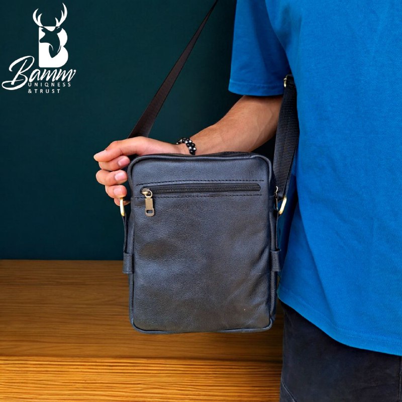 BAMM Natural Leather Men's Crossbody Bag – 25x20cm | Anti-Rust Accessories & Premium Satin Handle