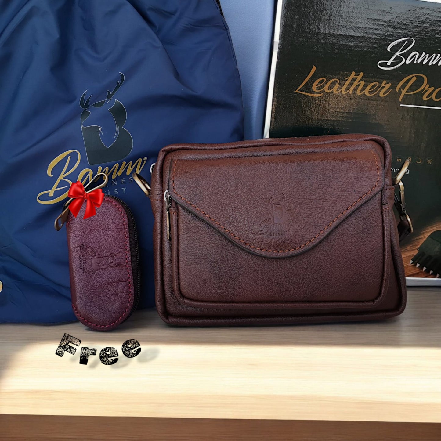 Stylish & Practical – Leather Bag + FREE Keychain for Car Keys + Gym Bag