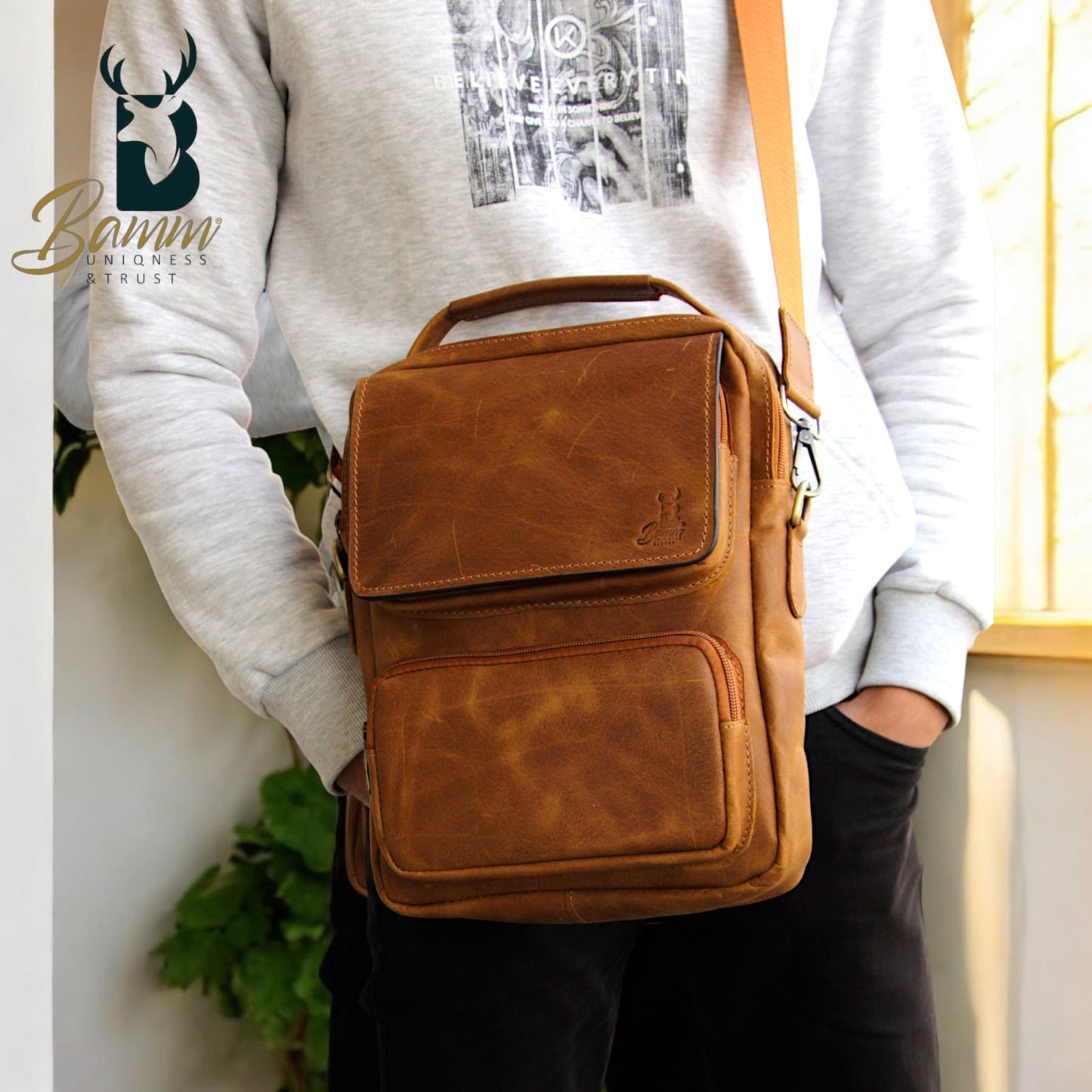 Natural Leather Bag Cross From Bamm With Hand Bag Bamm Gift