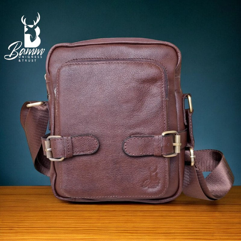 BAMM Natural Leather Men's Crossbody Bag – 25x20cm | Anti-Rust Accessories & Premium Satin Handle