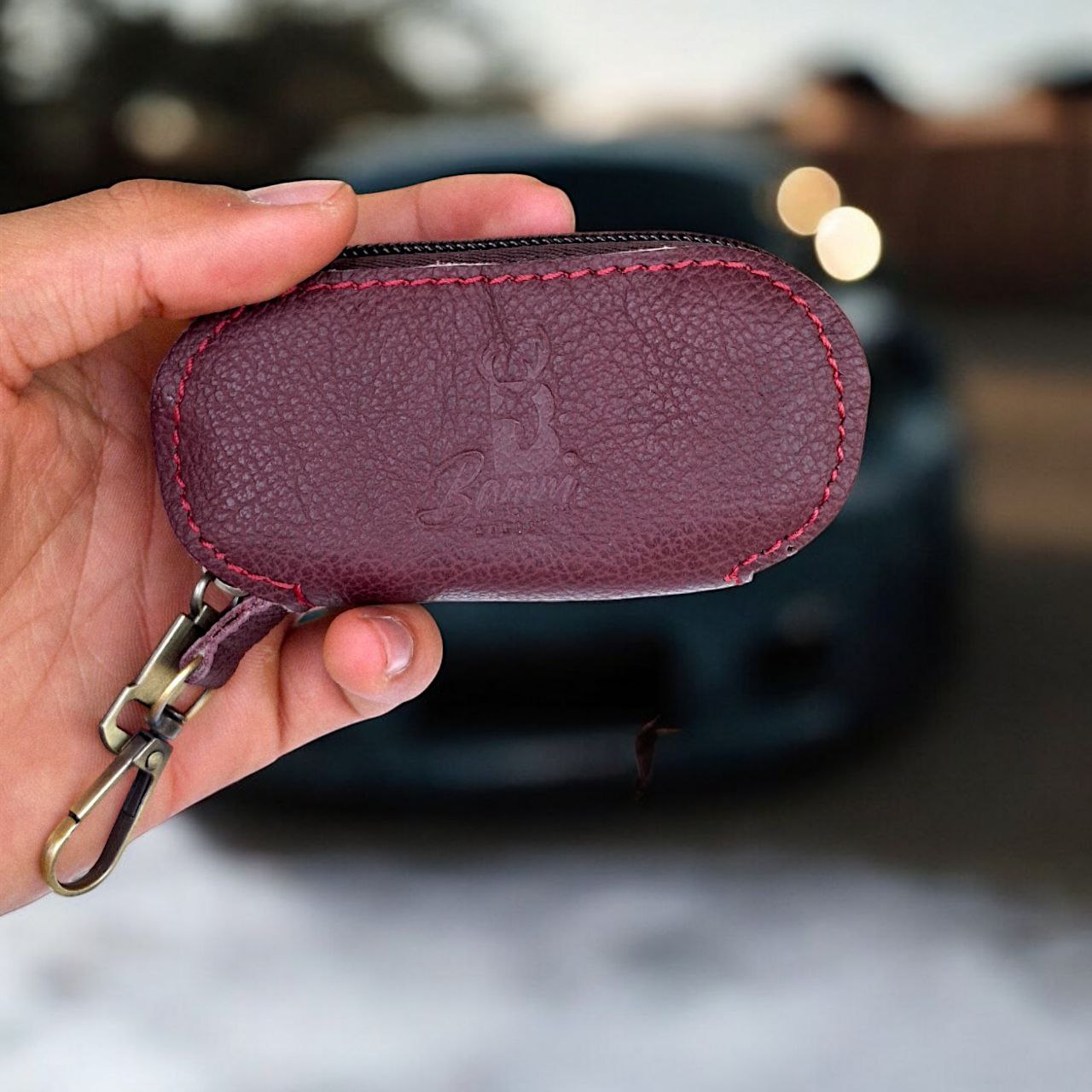 Natural Leather Keychain for Car Remote & Keys โ 5x11 cm
