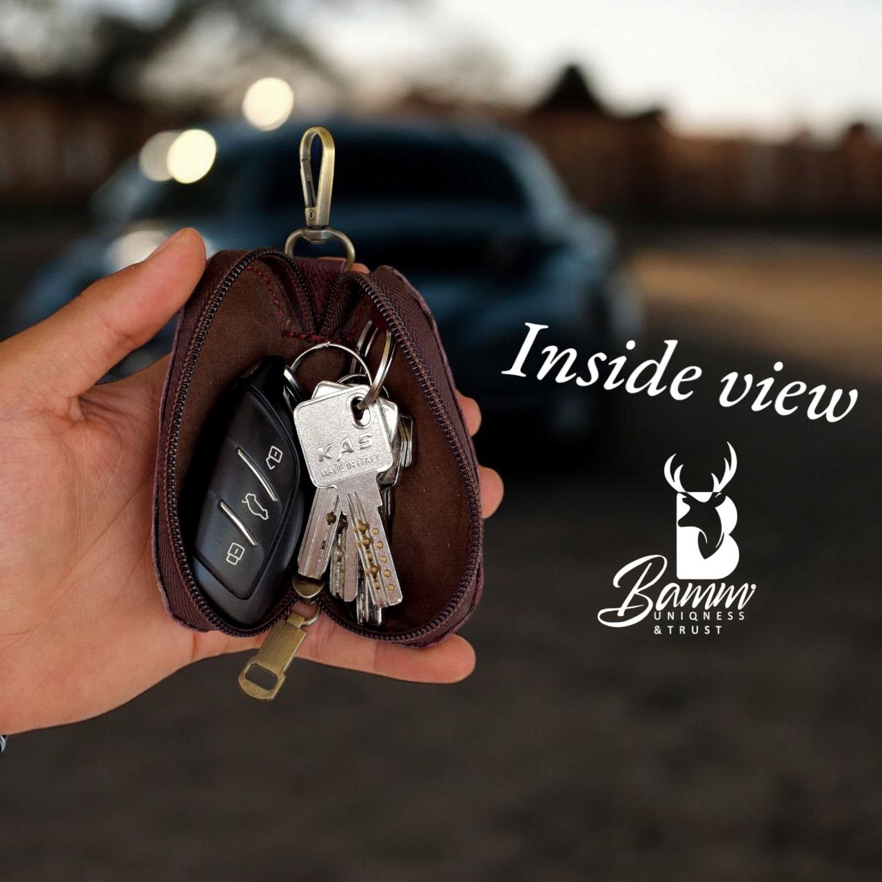 Natural Leather Keychain for Car Remote & Keys โ 5x11 cm