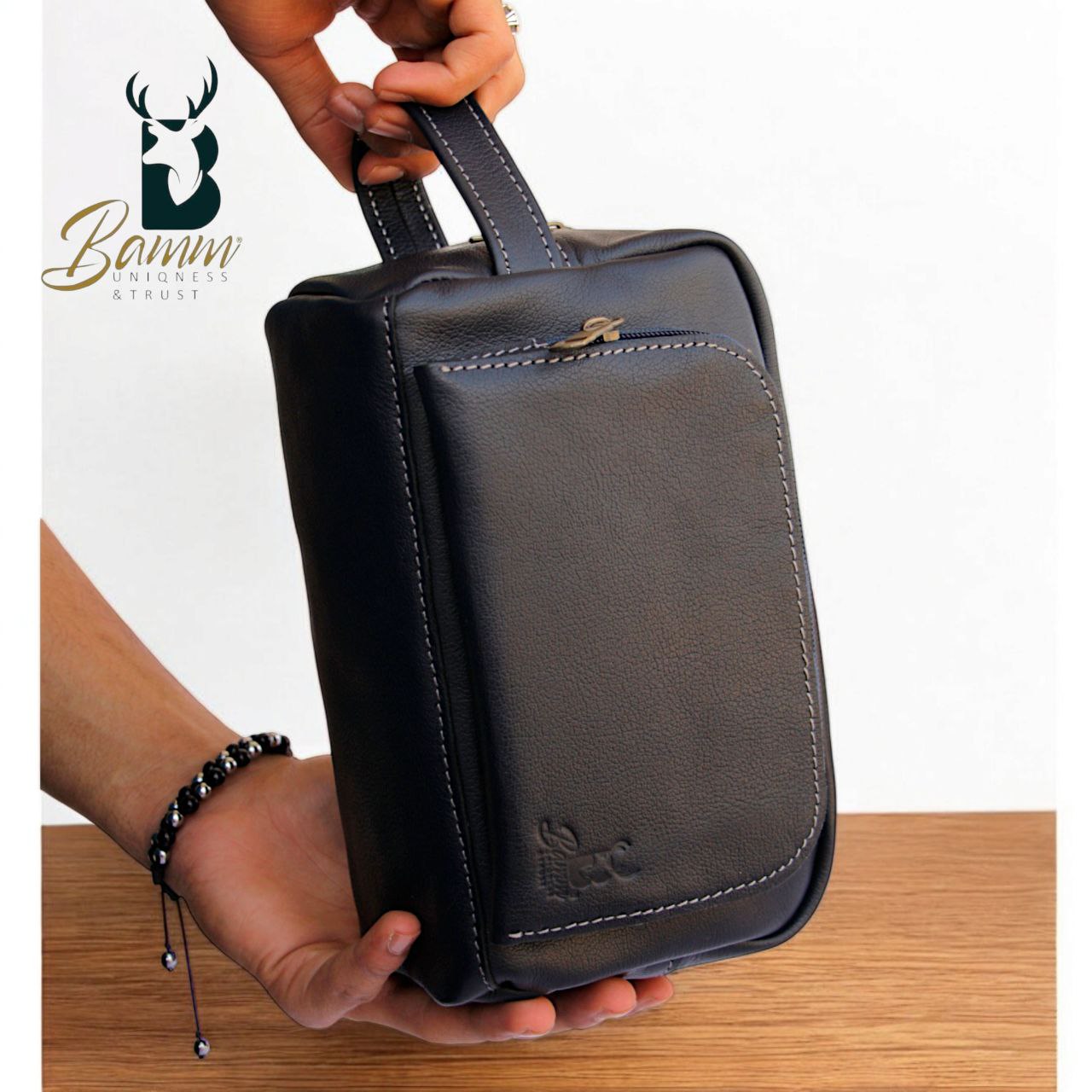 Men’s Natural Leather Hand Bag – Compact, Stylish & Multi-pocket Design