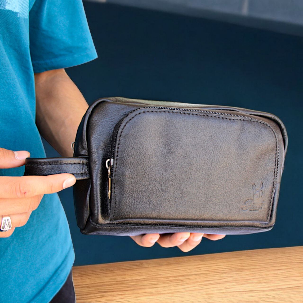 Men’s Natural Leather Hand Bag – Compact, Stylish & Multi-pocket Design