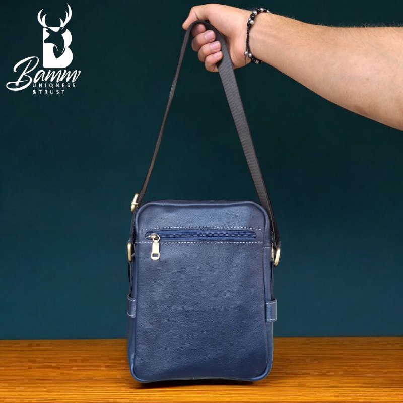BAMM Natural Leather Men's Crossbody Bag – 25x20cm | Anti-Rust Accessories & Premium Satin Handle