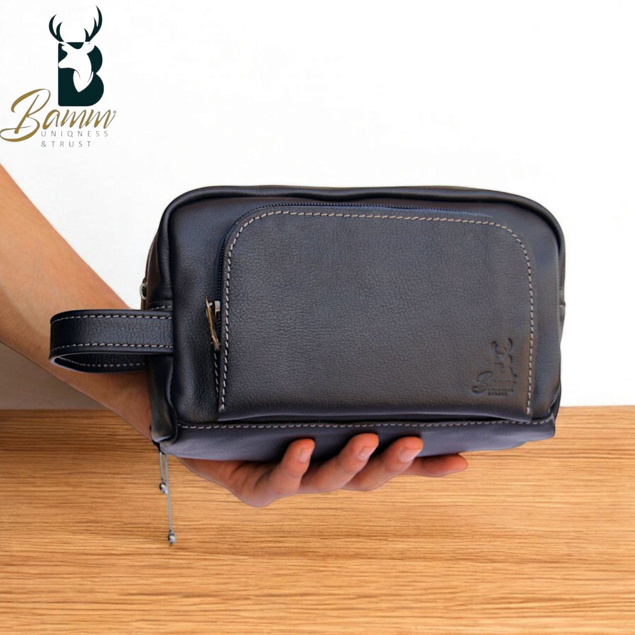 Men’s Natural Leather Hand Bag – Compact, Stylish & Multi-pocket Design