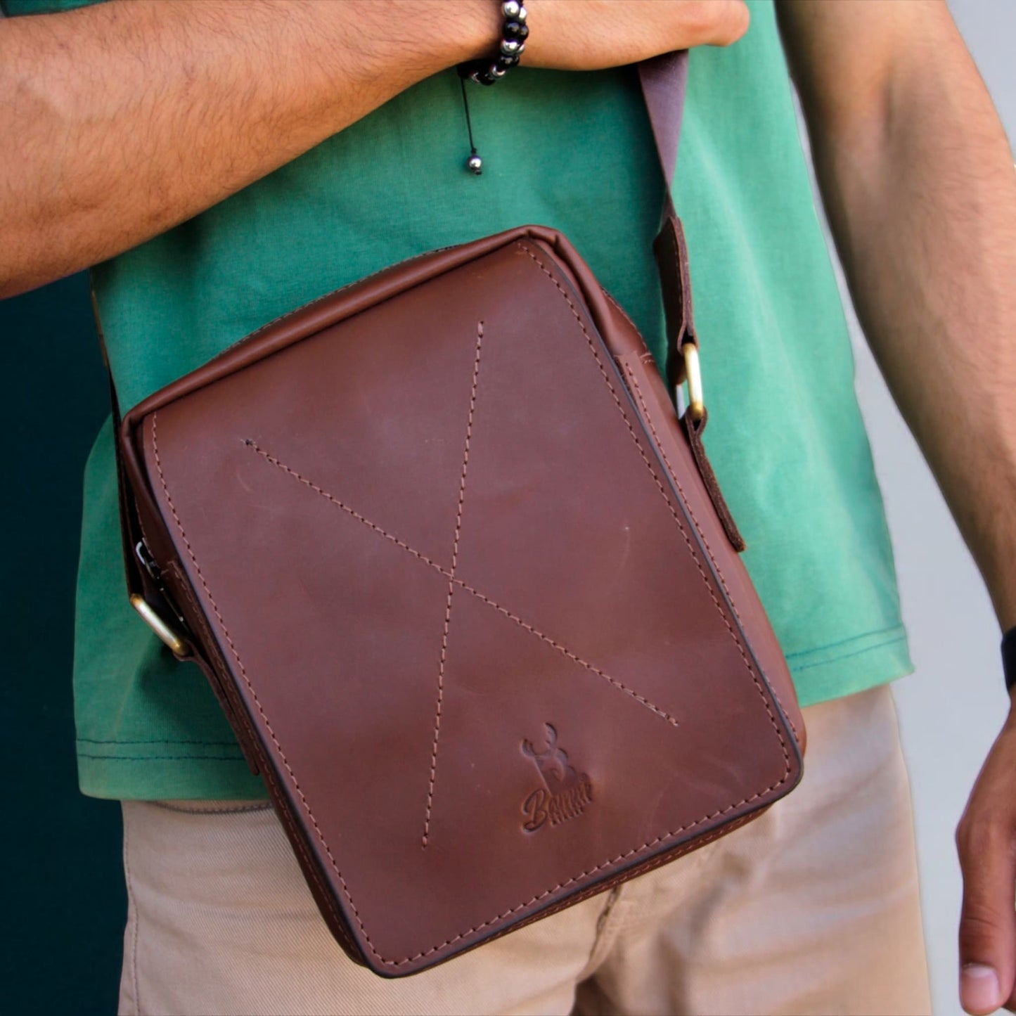 Natural Leather Bag Cross From Bamm
