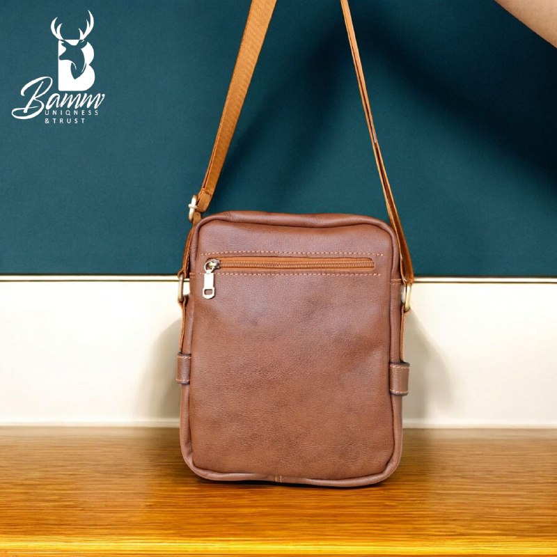 BAMM Natural Leather Men's Crossbody Bag – 25x20cm | Anti-Rust Accessories & Premium Satin Handle