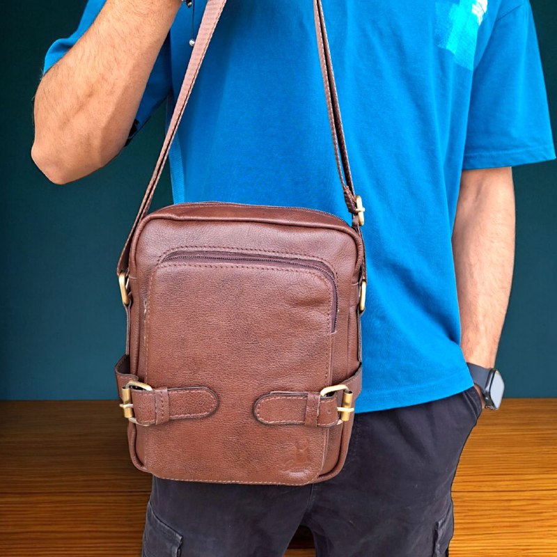 BAMM Natural Leather Men's Crossbody Bag – 25x20cm | Anti-Rust Accessories & Premium Satin Handle